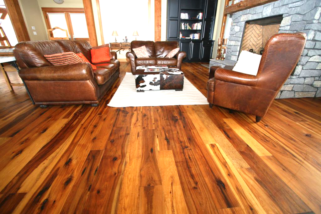 reclaimed wide plank hickory flooring